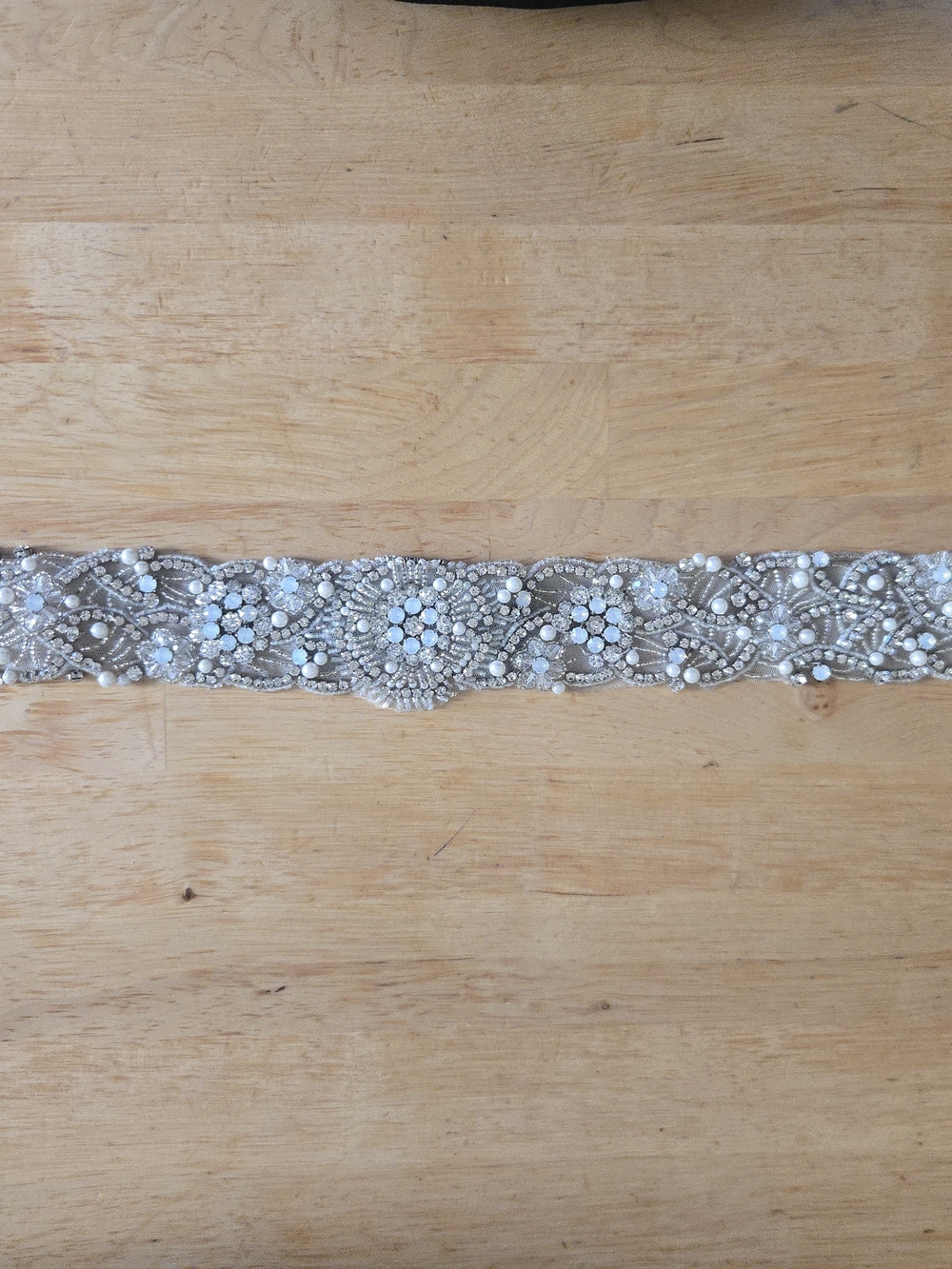 Justin Alexander Beaded Crystal Wedding Sash Belt - Silver with Pearls